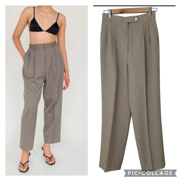 Vintage Alex New York Minimalist Quiet Luxury Tan High Waisted Pleated Pants 6 - Picture 1 of 11